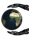 Android Hands Keep Earth Globe Safe 04 Royalty Free Stock Photo