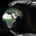 Android Hands Keep Earth Globe Safe 05 Royalty Free Stock Photo