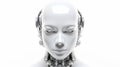 Android head close up with humanoid features. Futuristic robot face. AIG35.