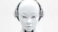 Android head close up with humanoid features. Futuristic robot face. AIG35.