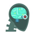 Android Head Cut Through With Electronic Eye And Brain Inside, Part Of Futuristic Robotic And IT Science Series Of