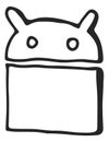 Android icon. Cute small robot black symbol