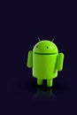 Android logo robot character, 3D on dark background