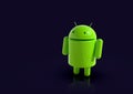Android logo robot character, 3D on dark background
