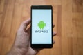 Android logo on smartphone screen