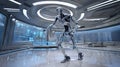 Android robot analyzing data in futuristic laboratory setting Royalty Free Stock Photo