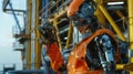 android robot busy working as an engineer in an factory Generated with AI Royalty Free Stock Photo