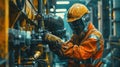 android robot busy working as an engineer in an factory Generated with AI Royalty Free Stock Photo