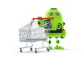 Android robot and cart. E-shop concept