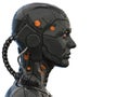 Android robot cyborg woman humanoid - side view and isolated in an empty background