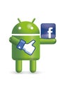 Android robot with facebook thumb and logo Royalty Free Stock Photo