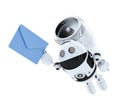 Android robot flying with envelppe. E-mail delivery concept.