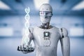 Android robot holding dna helix Royalty Free Stock Photo