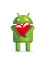 Android robot holding heart