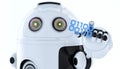 Android robot holding piece of binary code