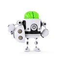 Android Robot with huge green brain. Artificial intellect concept Royalty Free Stock Photo