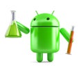 Android robot with laboratory glassware. 3D illustration. Isolated