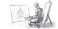 Android Robot Painting Another Robot Arts On A Canvas Royalty Free Stock Photo