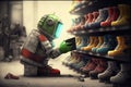 android robot picking out new pair of shoes for its collection