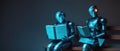 Android robot reads a book, AI generative