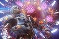 android robot in space. Alien cyborg. Neural network AI generated