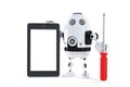 Android robot with tablet computer