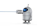 Android robot with tin can phone Royalty Free Stock Photo