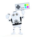 Android robot with a wireless game pad. Royalty Free Stock Photo