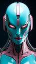 Android robot woman made of pink and teal steel vertical composition