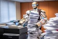Android robot for working with archive documents. Neural network AI generated Royalty Free Stock Photo