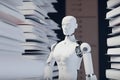 Android robot for working with archive documents. Neural network AI generated Royalty Free Stock Photo