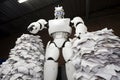 Android robot for working with archive documents. Neural network AI generated Royalty Free Stock Photo