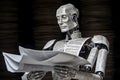 Android robot for working with archive documents. Neural network AI generated Royalty Free Stock Photo