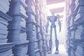 Android robot for working with archive documents. Neural network AI generated Royalty Free Stock Photo