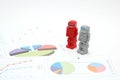 Android robots or artificial intelligence and graphs are written documents on white background.