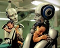 Androids taking care of babies Royalty Free Stock Photo