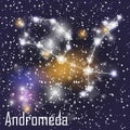 Andromeda Constellation with Beautiful Bright Stars on the Background of Cosmic Sky Vector Illustration