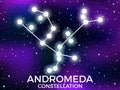 Andromeda constellation. Starry night sky. Cluster of stars and galaxies. Deep space. Vector