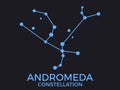 Andromeda constellation. Stars in the night sky. Cluster of stars and galaxies. Constellation of blue on a black background.