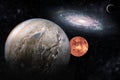 Andromeda with planets deep space fantasy background image Elements of this image furnished by NASA