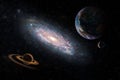 Andromeda with planets deep space fantasy background image Elements of this image furnished by NASA Royalty Free Stock Photo