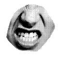Andry mouth open with teeth isolated halftone black white dots texture bitmap retro vintage style collage element for