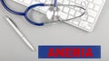 ANEMIA word with Stethoscope on keyboard on grey background