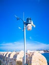 Anemometer Device used for measuring wind speed, common weather station instrument. Wind speed measurement  meteorology concept. A Royalty Free Stock Photo