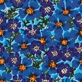 Anemone blue flower seamless pattern