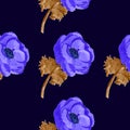 Anemone watercolor flower seamless pattern