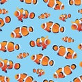 Anemonefish (Clownfish) cyan seamless vector pattern Royalty Free Stock Photo