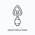 Anesthesia mask flat line icon. Vector outline illustration of respiratory device. Black thin linear pictogram for