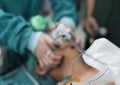 anesthesiologist doctor hold oxygen mask and prepare for intubation