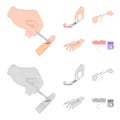 Anesthetic injection, dental instrument, hand manipulation, tooth cleaning and other web icon in cartoon,monochrome